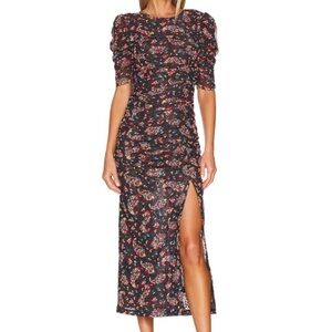Free People Brielle Midi Floral Black Dress